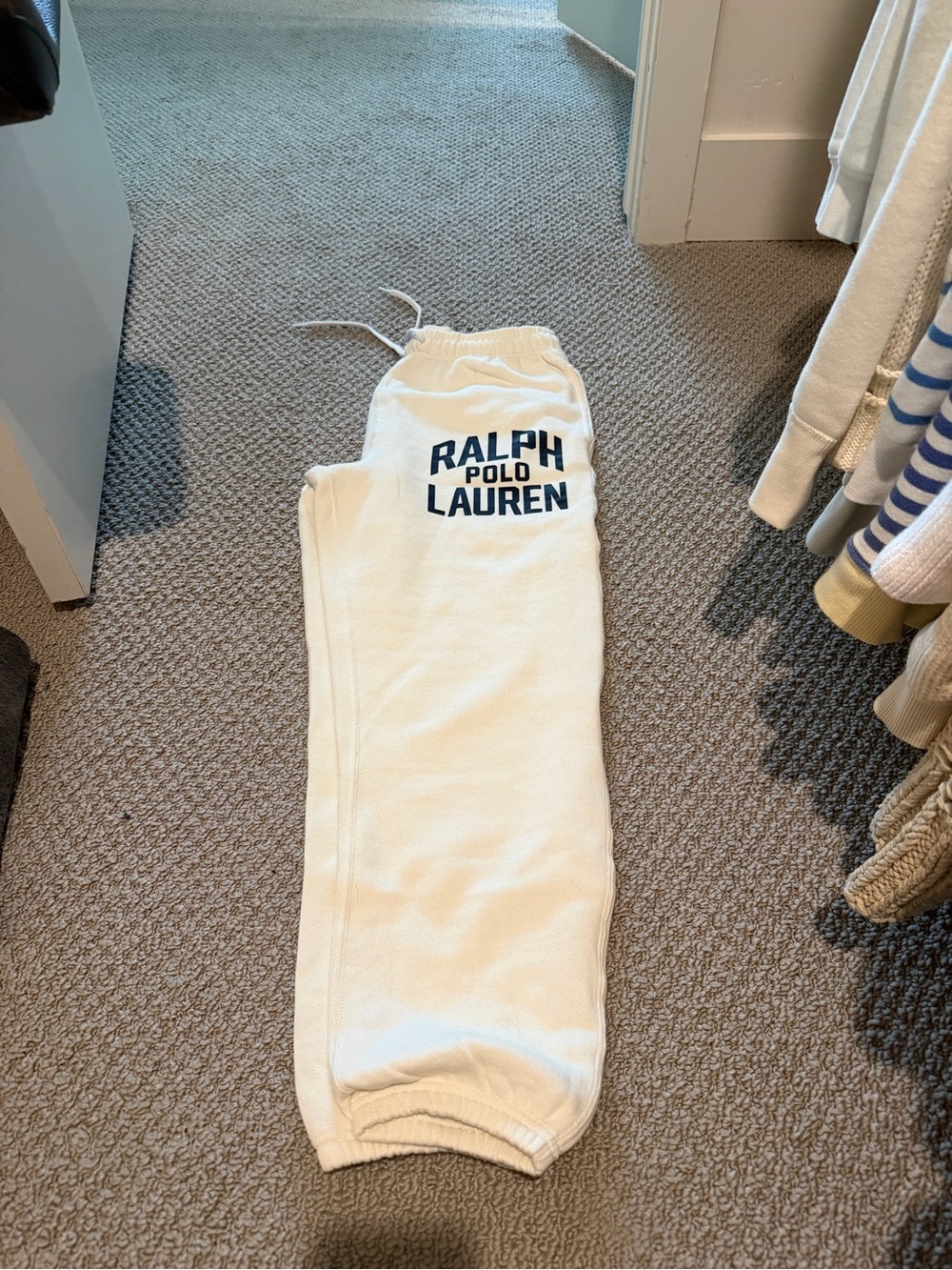 Ralph Lauren Cream Sweatpants with Navy Logo